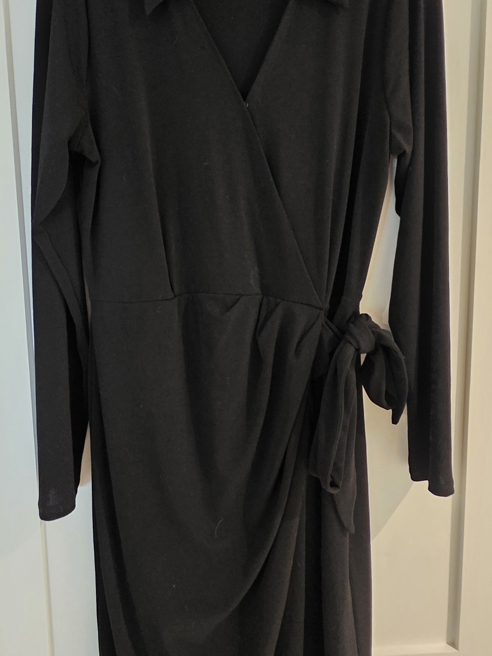 Nine West Black Long-Sleeve Faux Wrap Dress